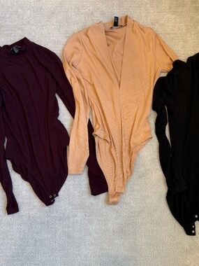 3 Forever 21 Long Sleeve Bodysuits, Size medium